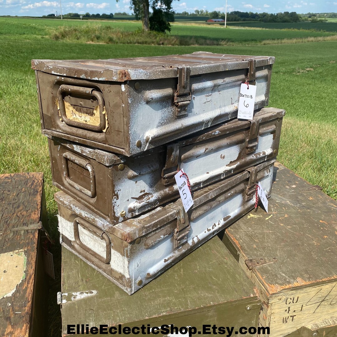 Vintage Metal Ammo Box, Old Military Memorabilia Hinged Box Storage