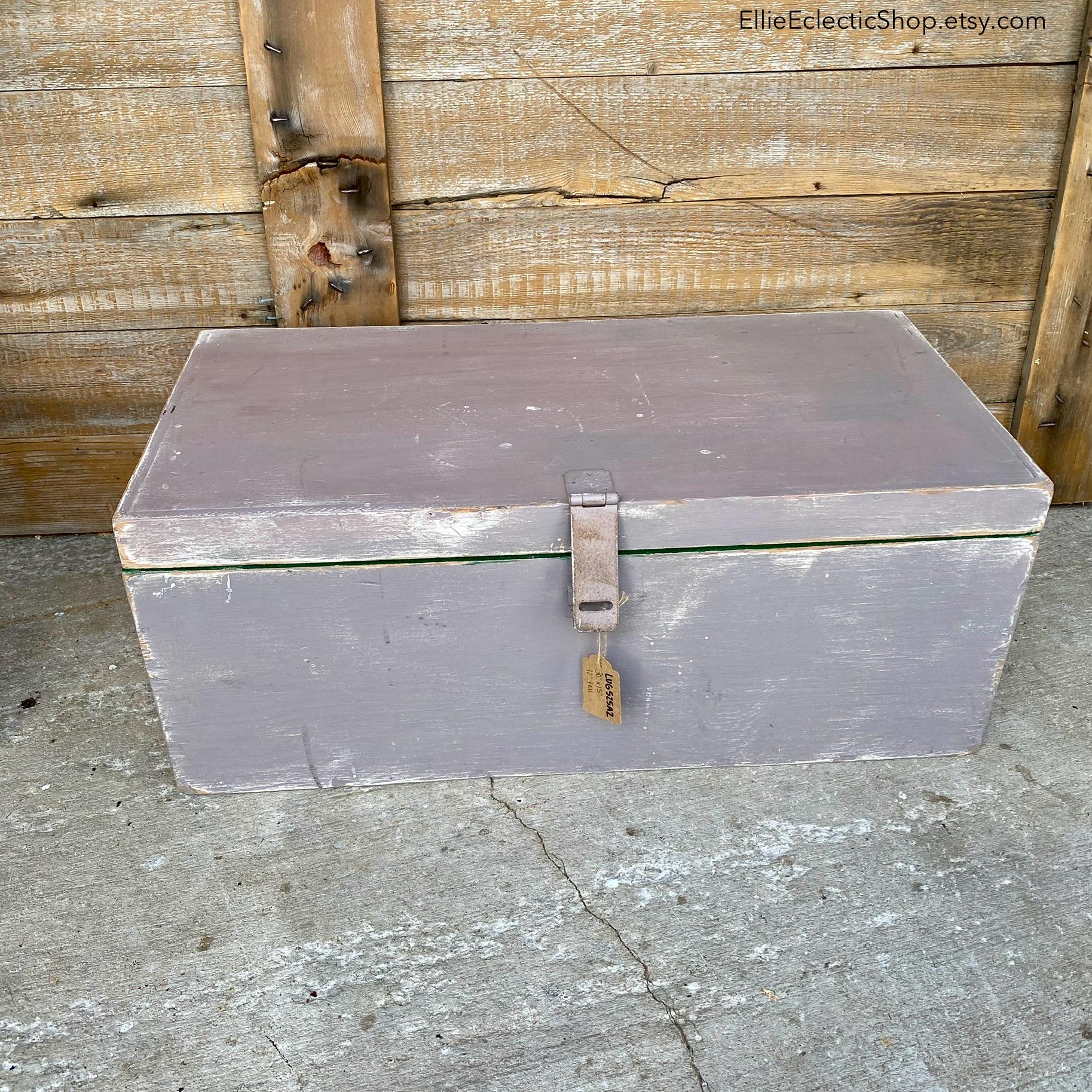 Vintage Wooden Storage Box With Lid | Repainted Rustic Farmhouse ...
