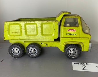 Vintage Tonka Dump Truck: Green Yellow Pressed Metal