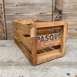 Wood crate box, Pasque Yuma melons wooden crate, Country home storage decoration