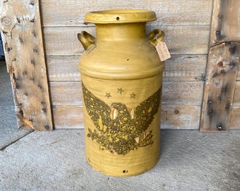 Retro Milk Can With Eagle, Large Vintage Milk Can With Lid