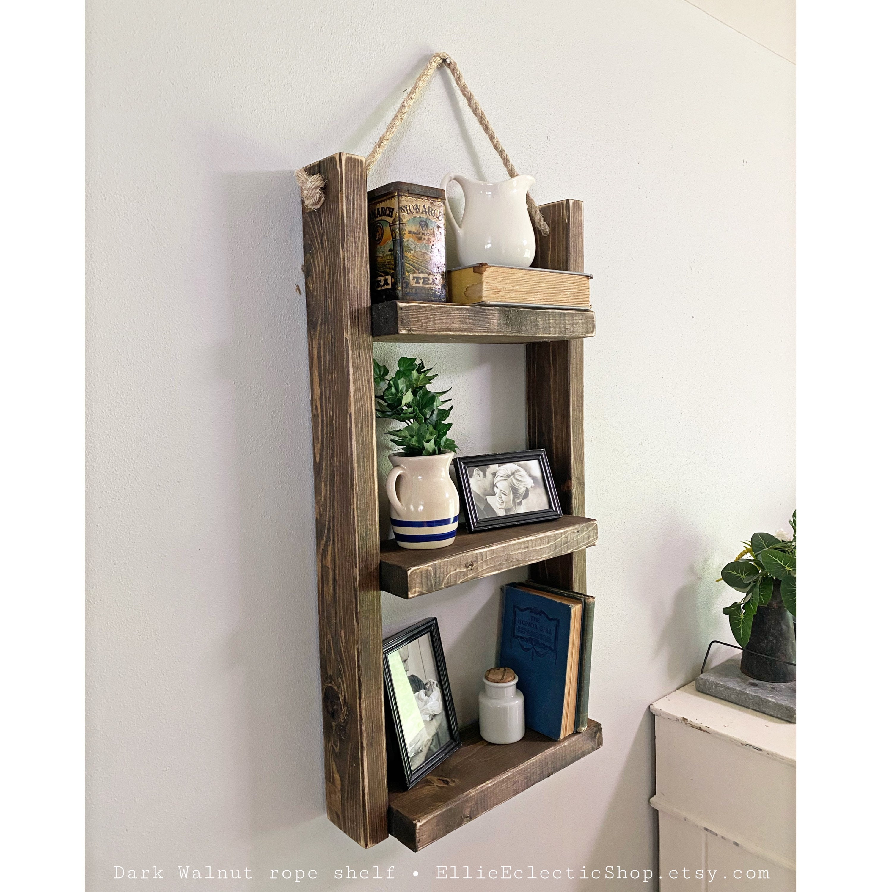 Rustic Rope Shelf, Entry Wall Shelf, Bathroom Storage, Coffee Rack, Dé –  Blue Sage