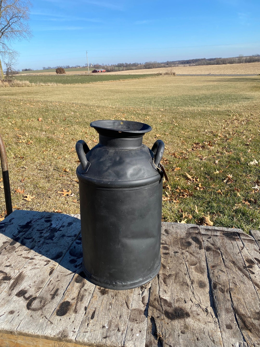 Ready to Ship Refinished Black Vintage Milk Can, Antique Farmhouse
