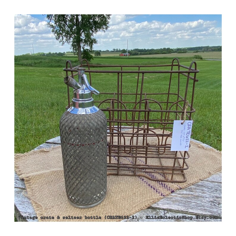 Vintage Seltzer Bottle and Metal Crate Antique Sparklets Etsy