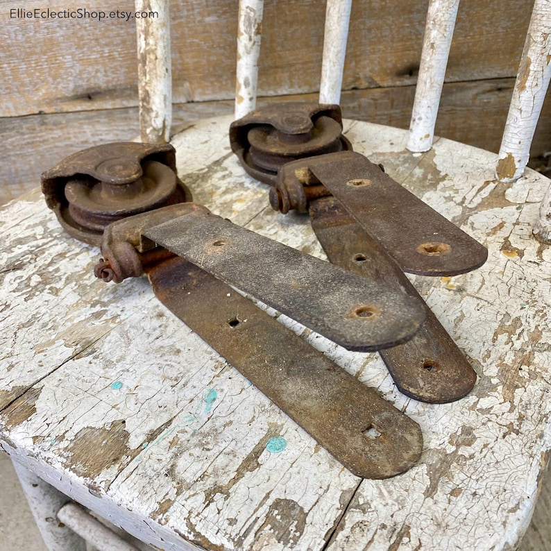 Pair of Antique Cast Iron Barn Rollers | Vintage Rustic Farmhouse Decor ...