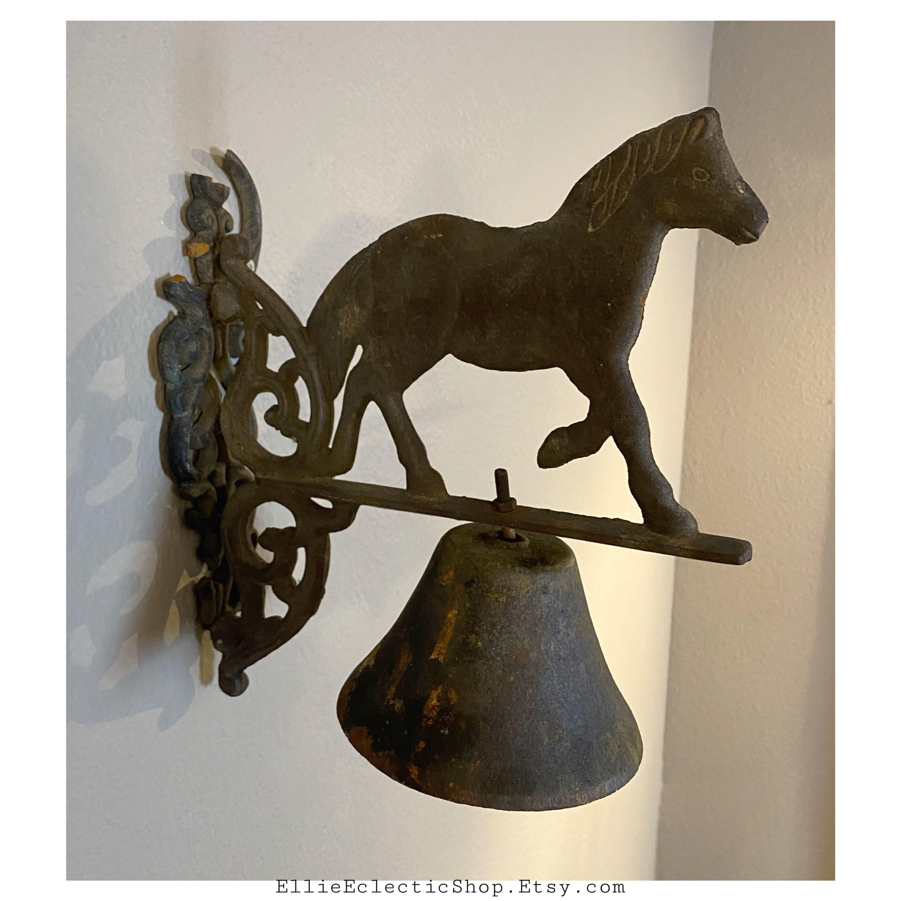 Vintage Cast Iron Horse Bell Wall Mounted Metal Dinner Bell Etsy