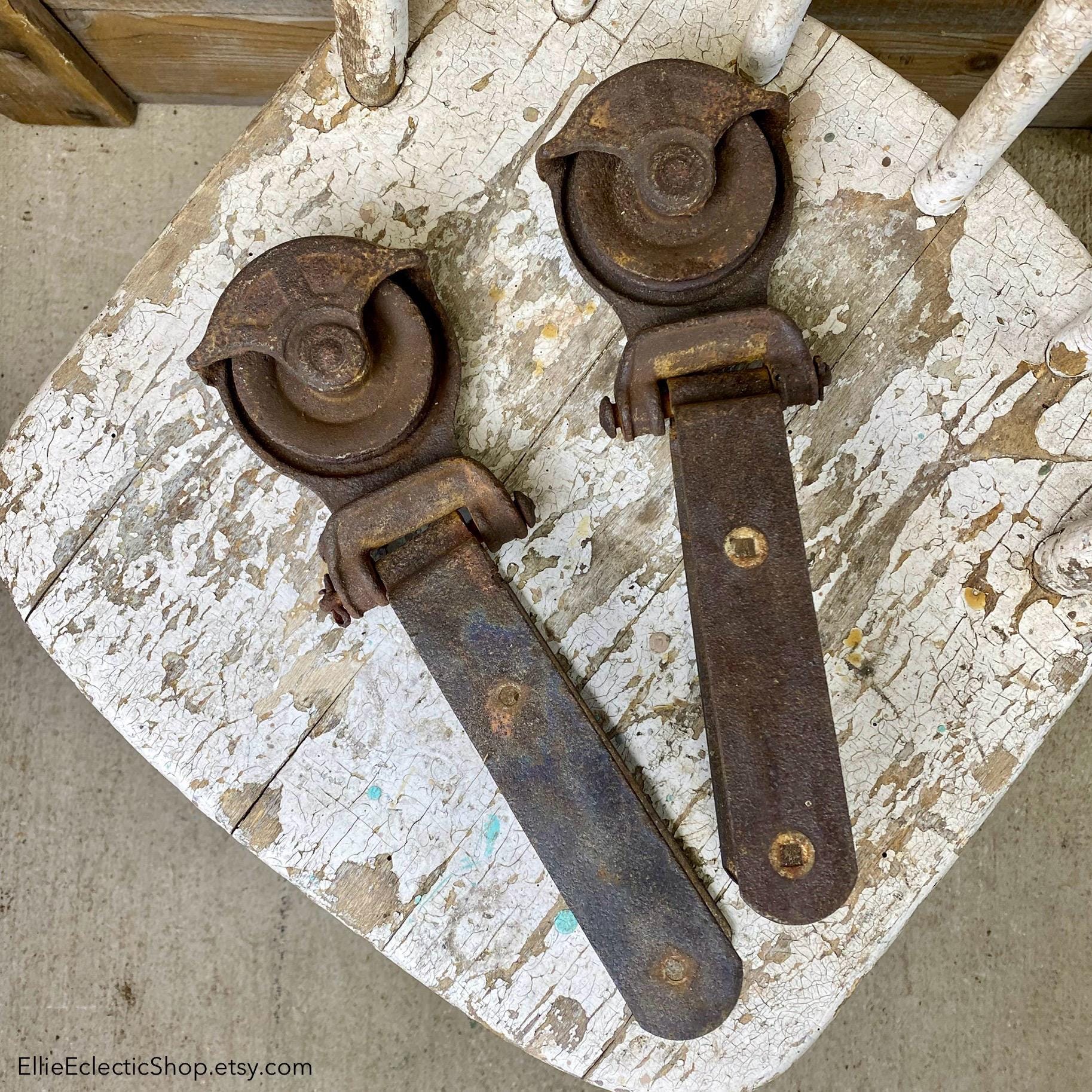 Pair of Antique Cast Iron Barn Rollers | Vintage Rustic Farmhouse Decor ...