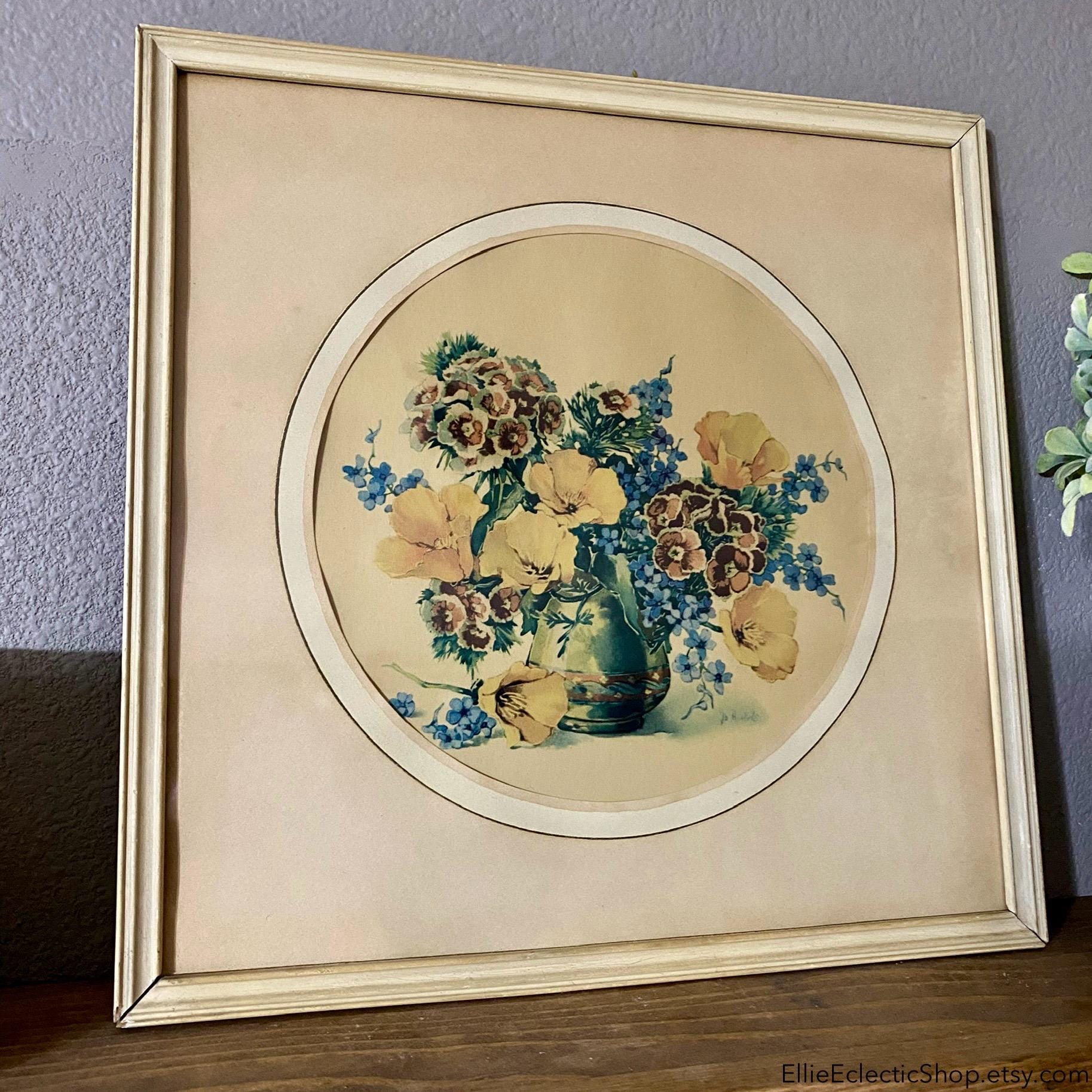 Vintage Floral Print Framed Wall Art | 1930s Jo Roelofs Flower Print ...