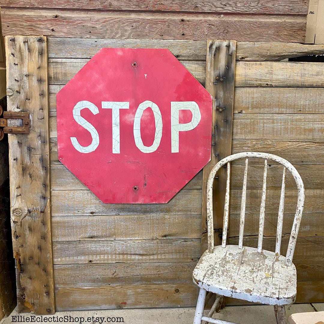 Stop Sign Retro Large Vintage STOP Sign 30x30 | Retro Industrial Metal Traffic Road ...