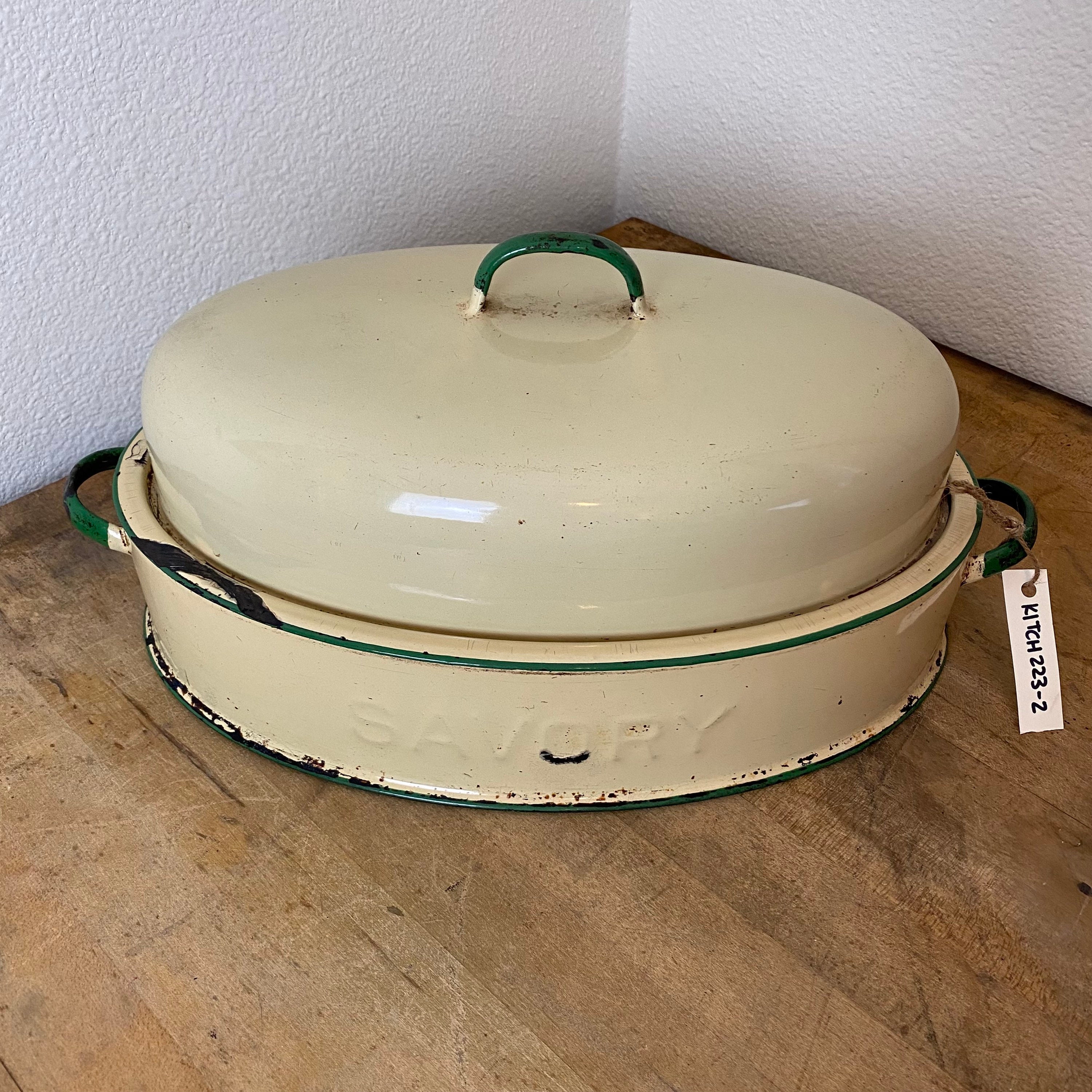 Rare Green Enamel Oval Oven Roasting Roaster Pan - 8 QT