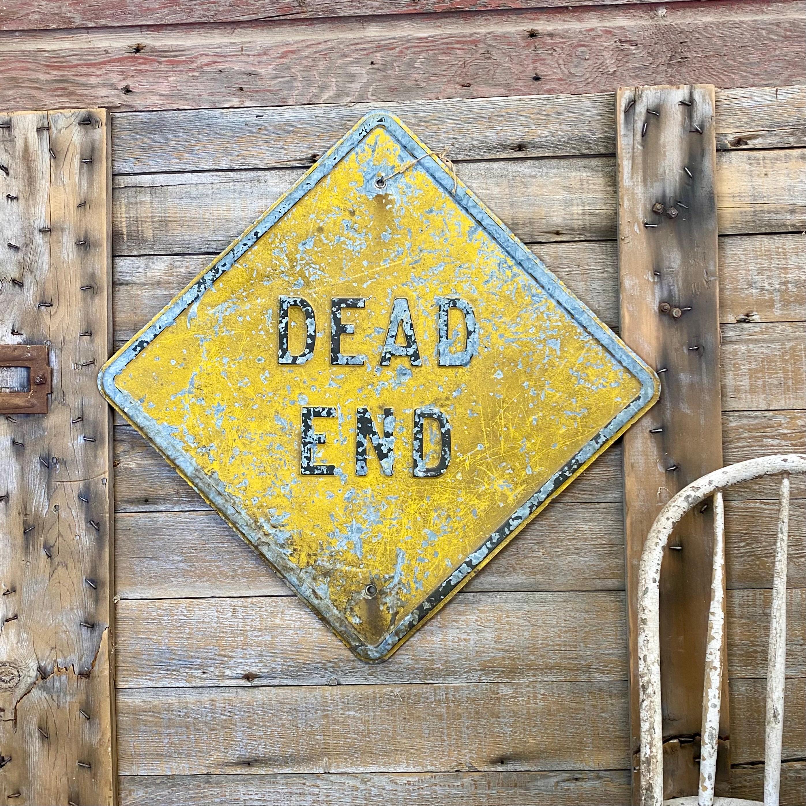 Vintage Dead End Street Sign, Yellow Black Metal Road Sign 