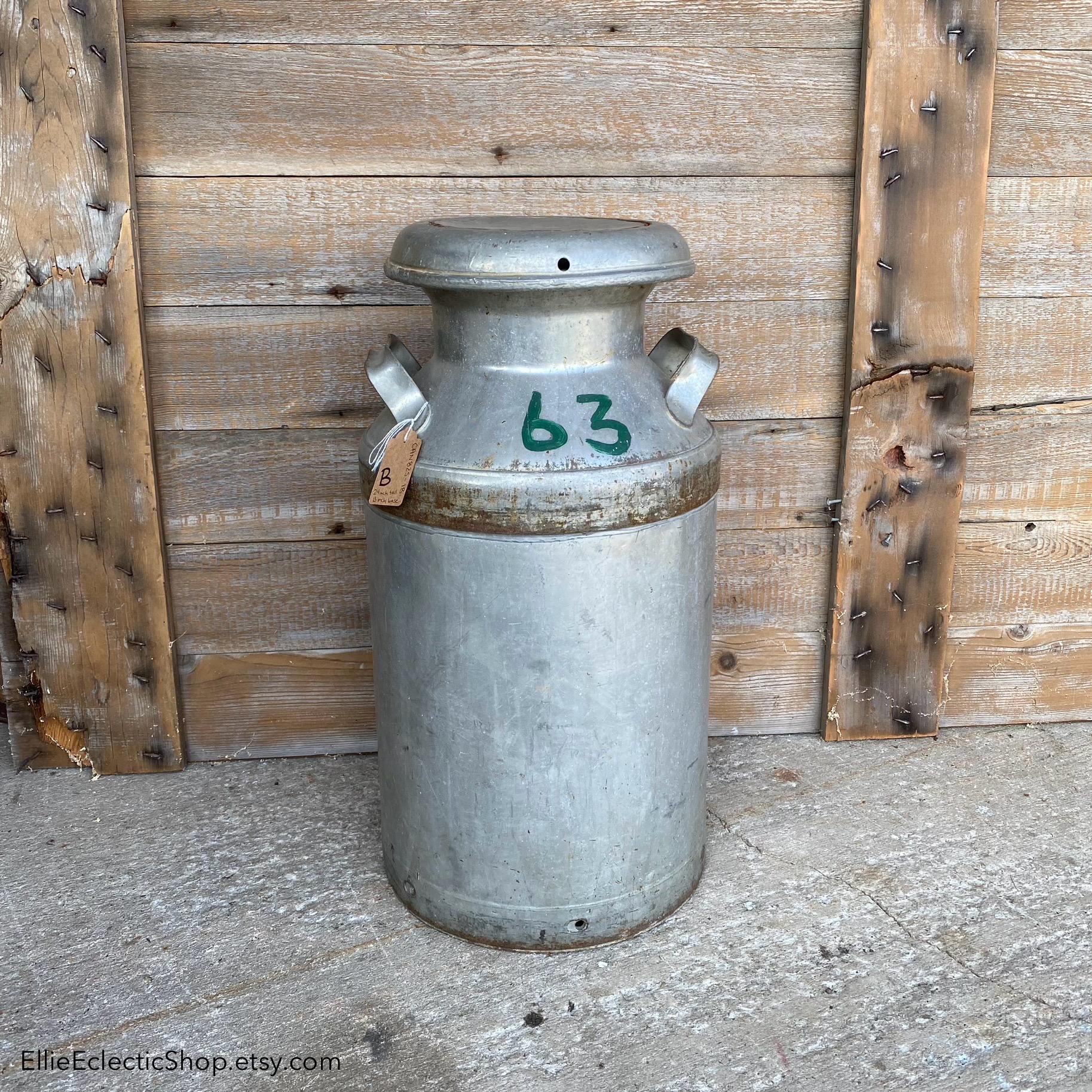 RESERVED Until 3/23 Large Silver Vintage Milk Can With Lid: 24