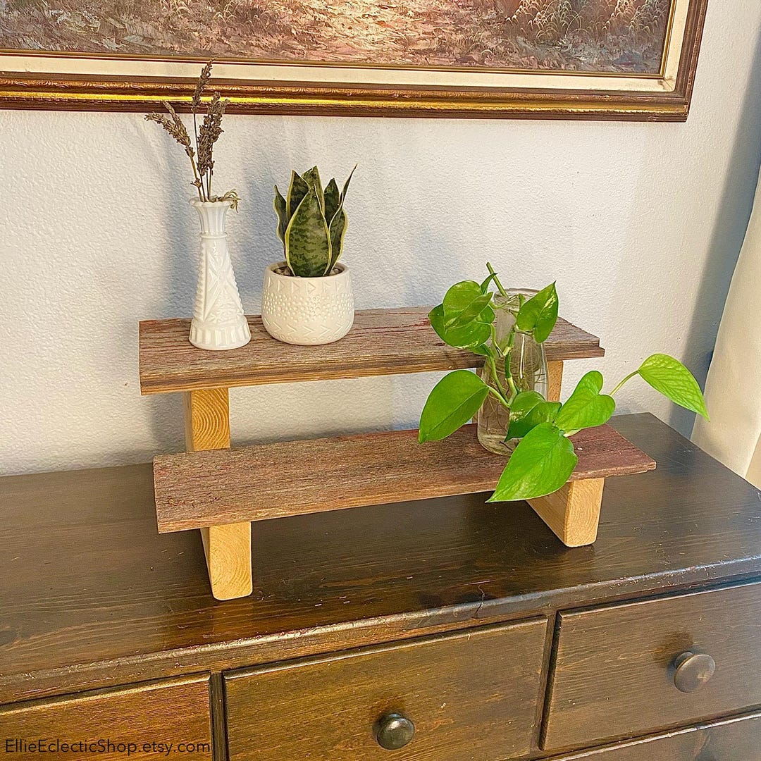 Reclaimed Barn Wood Plant Stand | Small Plant Riser Step Bench, Rustic ...