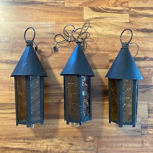 Vintage hanging light, indoor ceiling mcm pendant light, plug in vtg retro lamp