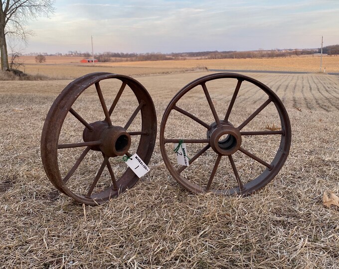 Vintage Metal Wheels 32 18 Antique Farmhouse Industrial Etsy