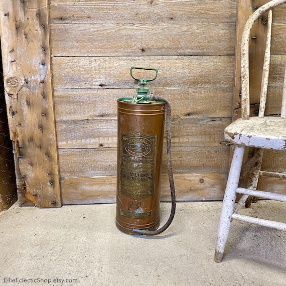 Vintage Copper Fire Extinguisher | Quick Aid Fire Guard | Rustic