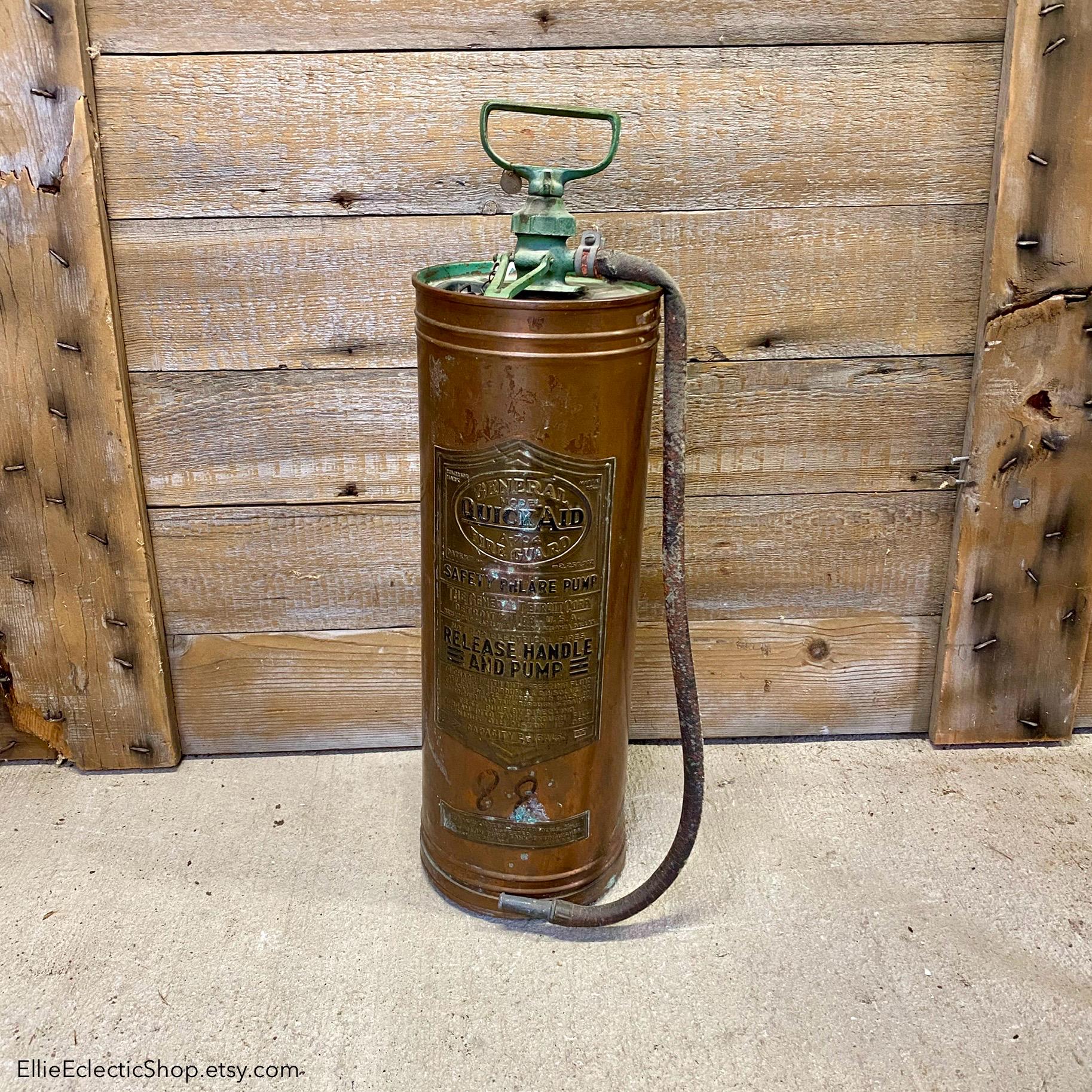 Vintage Copper Fire Extinguisher | Quick Aid Fire Guard | Rustic