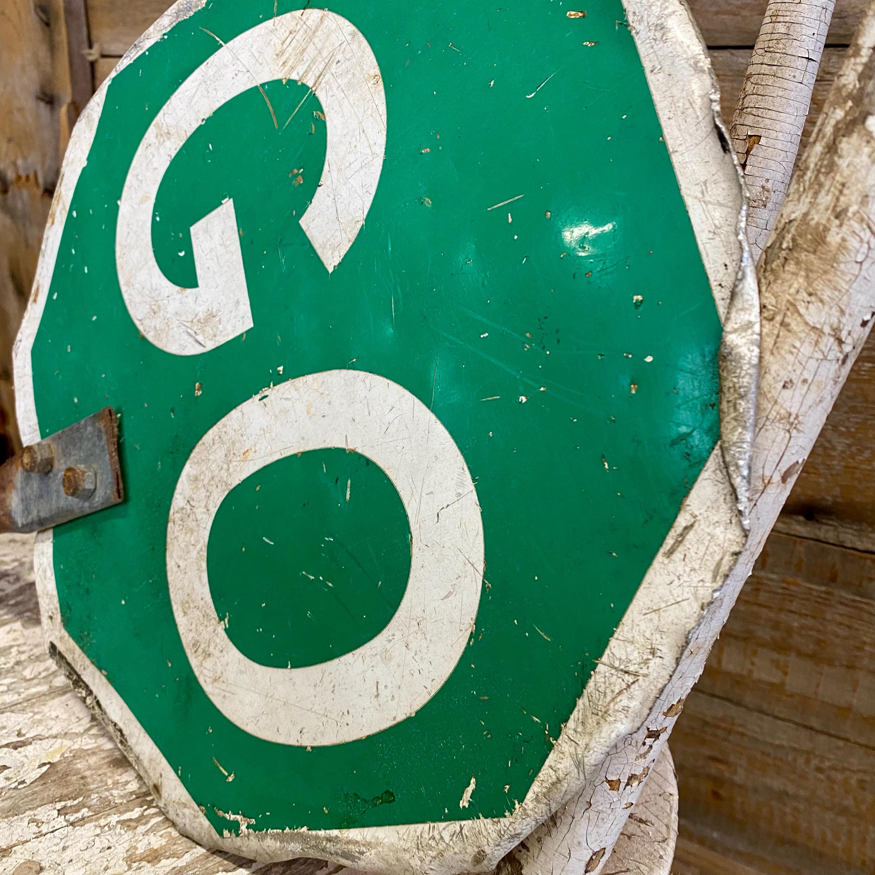 Vtg Double Sided Stop Go Sign | Handheld Crosswalk Sign | Vintage