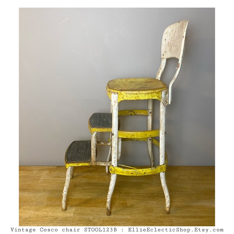Yellow Cosco Folding Step Stool Chair Vintage Rusty Metal Etsy