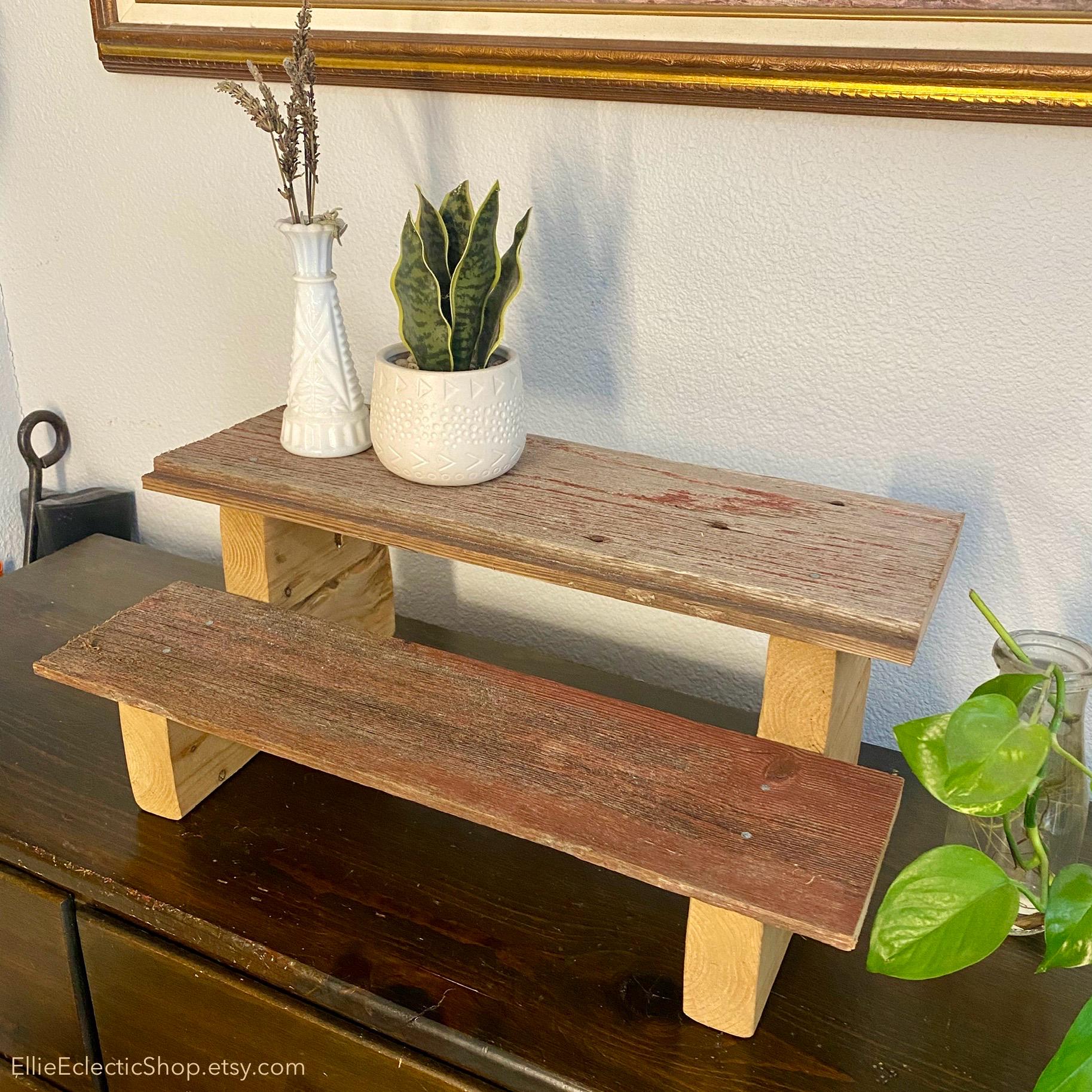 Reclaimed Barn Wood Plant Stand | Small Plant Riser Step Bench, Rustic ...