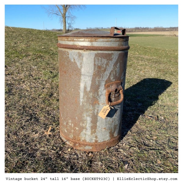 Tall metal bucket | Vintage trash can, rustic home storage organization, aluminum dairy pail, old farmhouse decor metal pail bucket