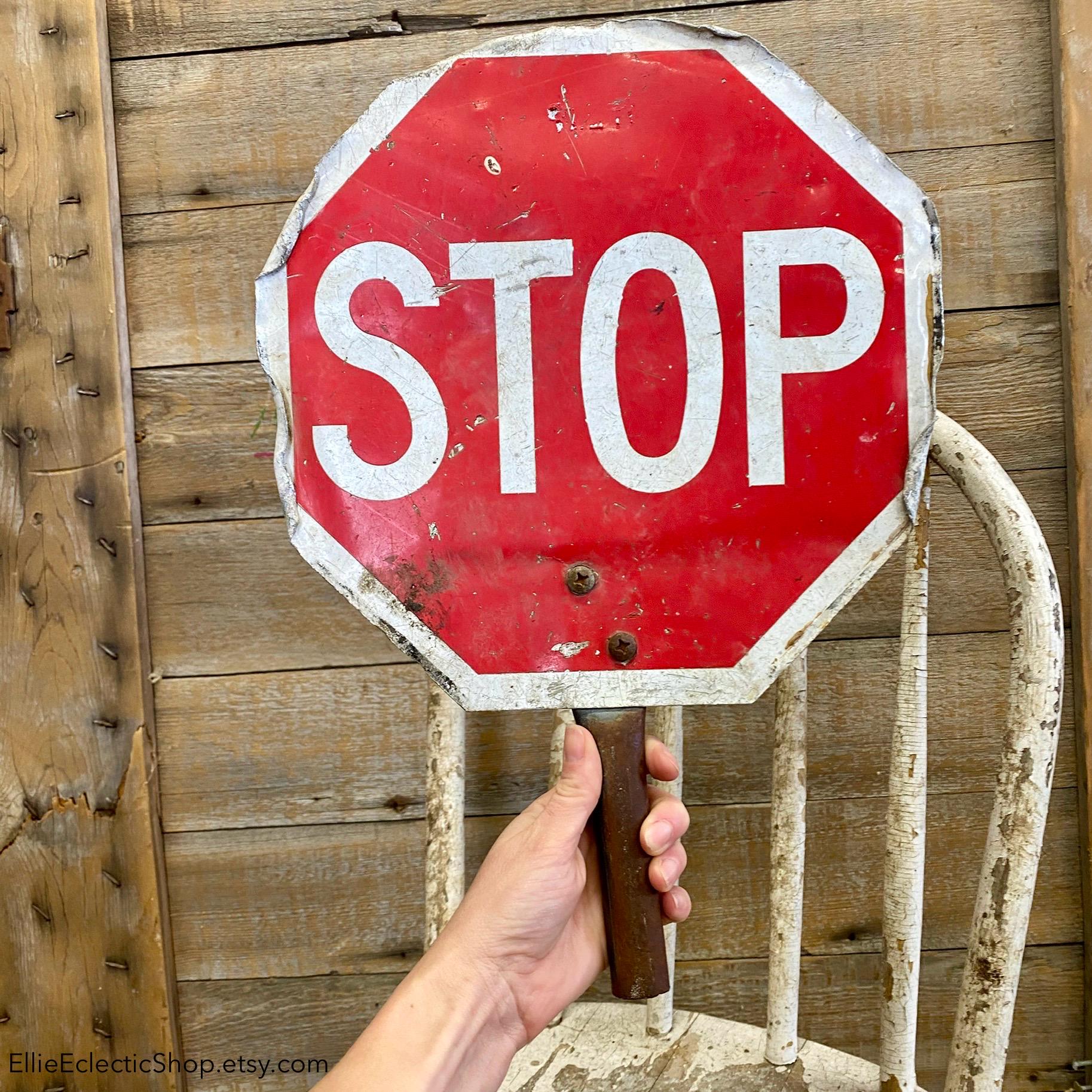 sign go 専用 Vtg Double Sided Stop Go Sign | Handheld Crosswalk Sign | Vintage