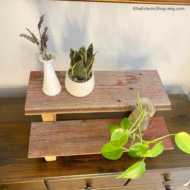 Reclaimed Barn Wood Plant Stand | Small Plant Riser Step Bench, Rustic ...