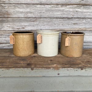 Stoneware crock | Vintage gift idea, antique cream crock Vintage country rustic home decor, old world primitive decor