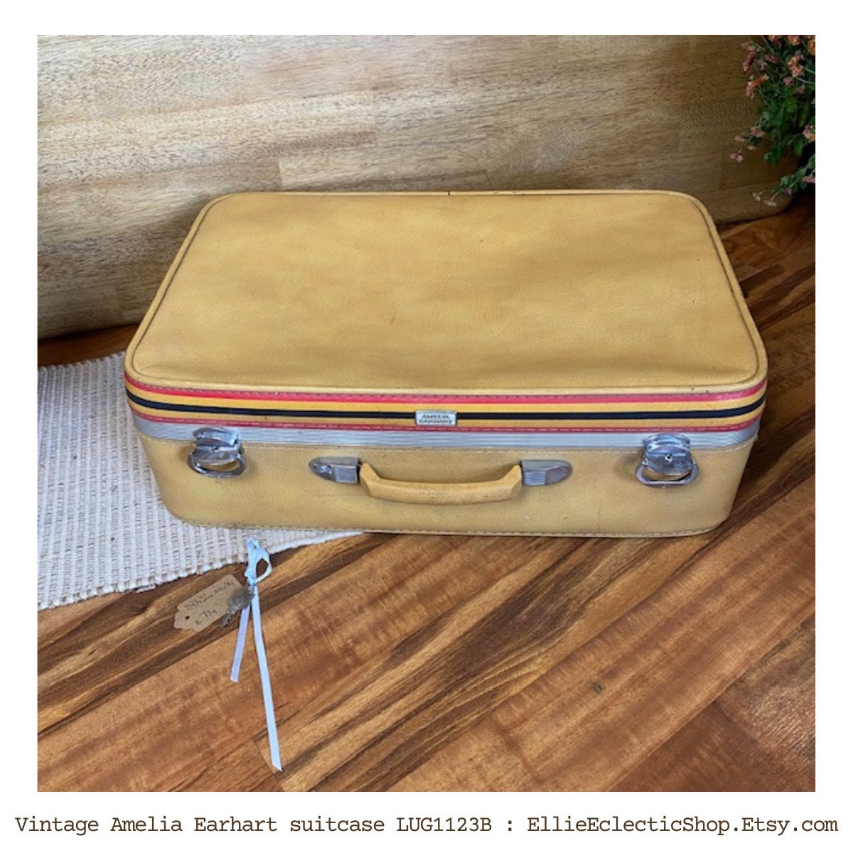 Retro Amelia Earhart Suitcase, Vintage Travel Luggage, Mustard