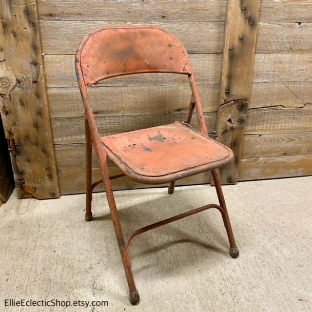 plants chair ビンテージチェア　icca Rustic Red Metal Folding Chair | Vintage Patio Chair Garden Plant
