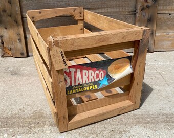 Wood crate Starrco Cantaloup fruit box, Retro farm market style home decoration and storage