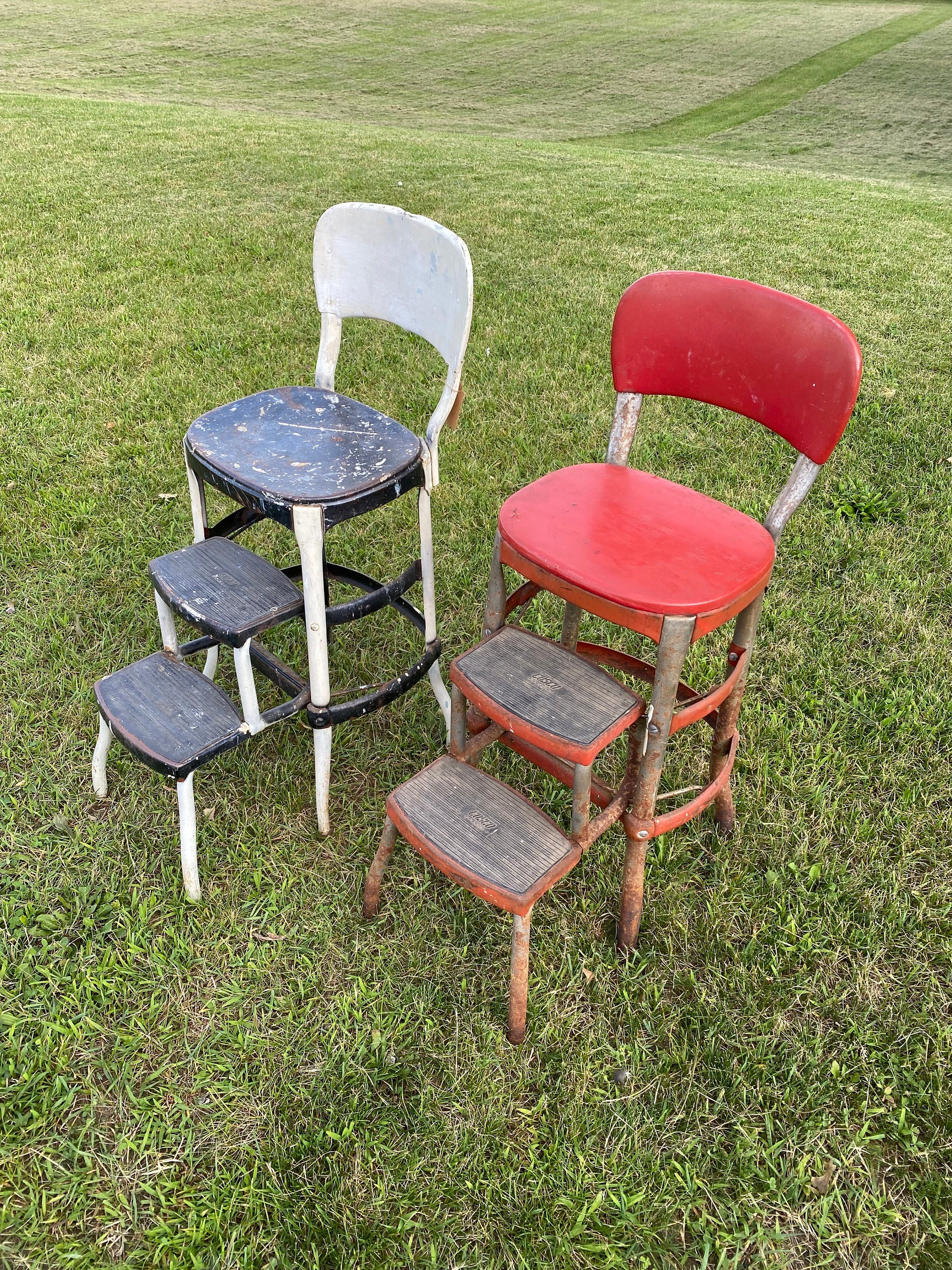 Vintage red step stool chair discount