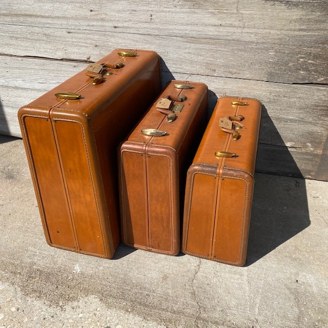 Tan Leather Suitcase Etsy