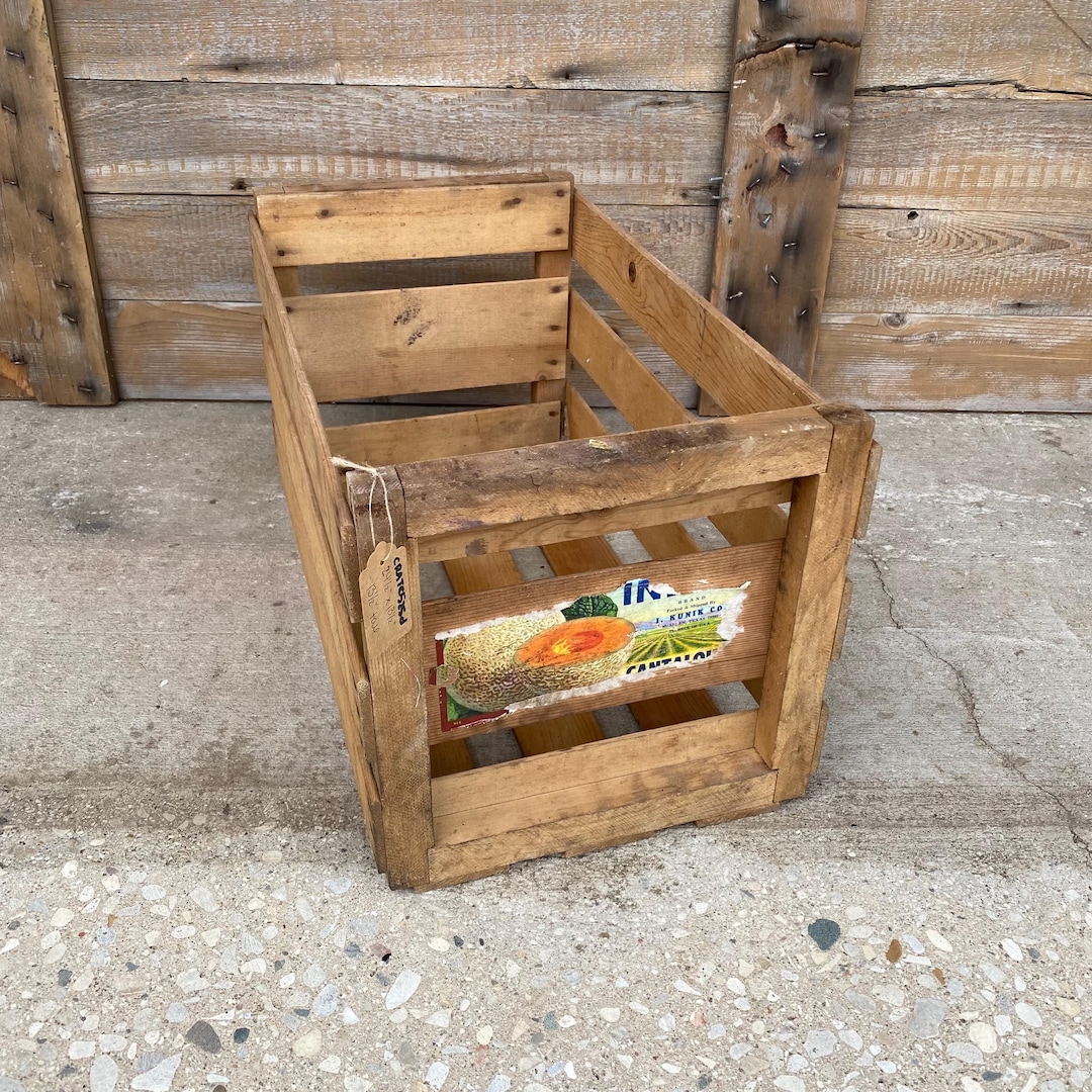 Vintage Wooden Crate Box: Farmhouse Cantaloupe Storage - Etsy