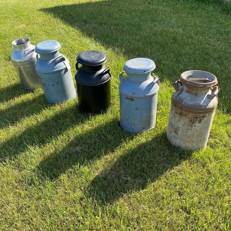 Old Milk Cans Rustic Front Porch Decor Large Vintage Metal Etsy