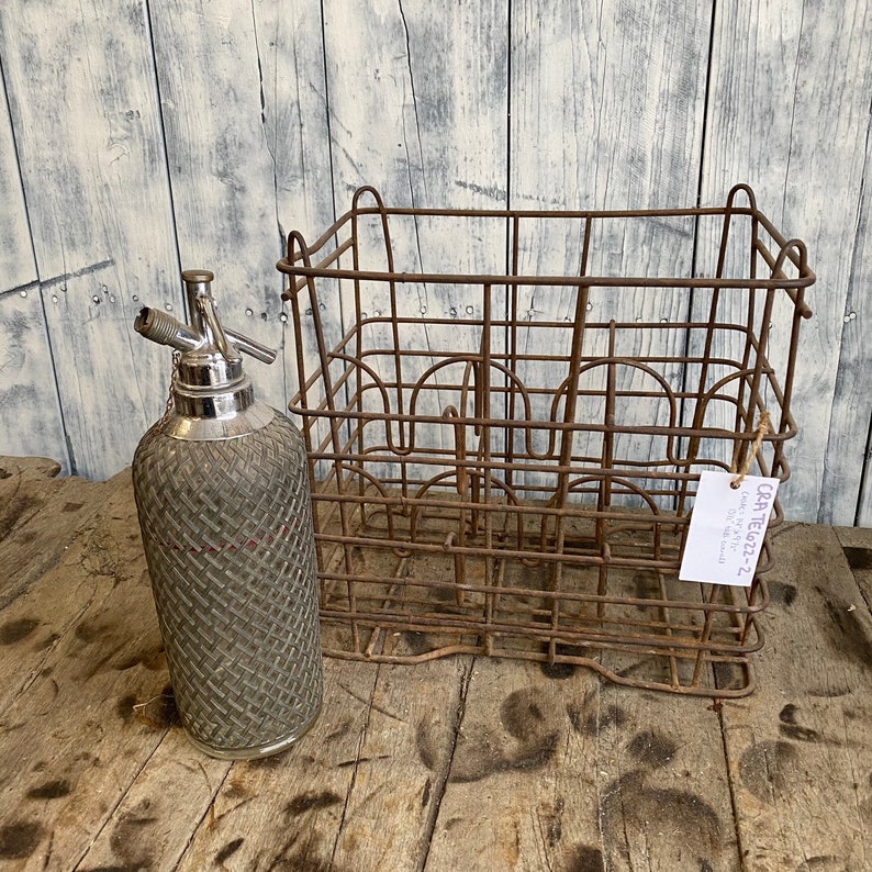 Vintage Seltzer Bottle and Metal Crate Antique Sparklets Etsy