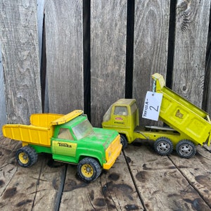 Vintage Green Tonka Dump Trucks Pressed metal hydraulic truck Sand box toy Construction toy truck Man cave gift, Yellow dump truck