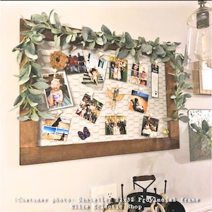 Boho farmhouse living room decor large frame with chicken wire | Nursery decor wall art | Wooden organizer memo board | Photo display