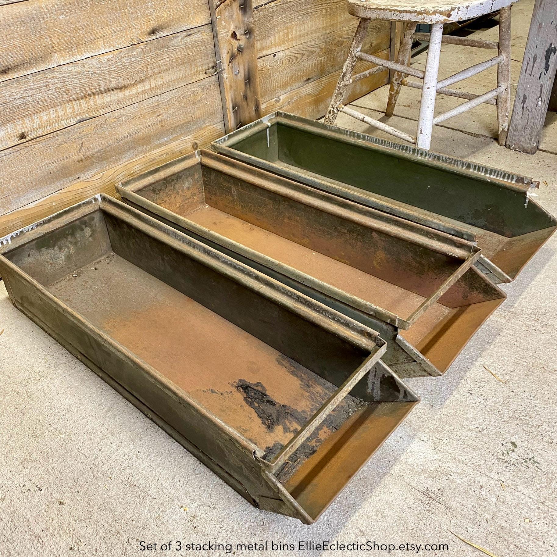 Vintage Stacking Metal Bins - Etsy