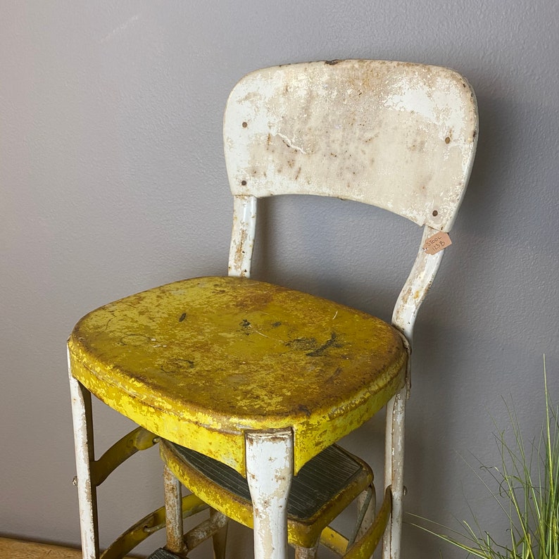 Yellow Cosco Folding Step Stool Chair Vintage Rusty Metal - Etsy