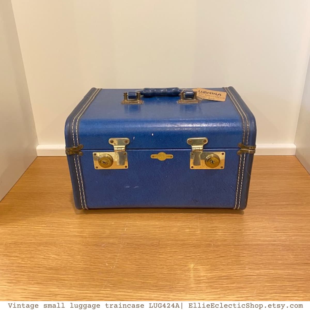 Mid-century Blue Luggage Retro Train Case Suitcase, Empire Line - Main Image