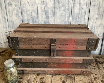 Large railroad strong box | Vintage antique train trunk Vanderman Manufacturing Wood and metal stagecoach money chest