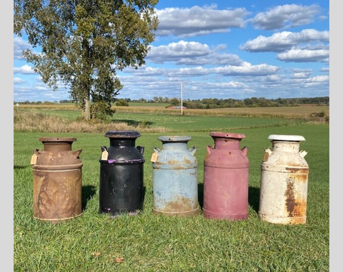 Vintage 5 Gallon Milk Can Painted Blue Heavy Steel Metal 20 Etsy