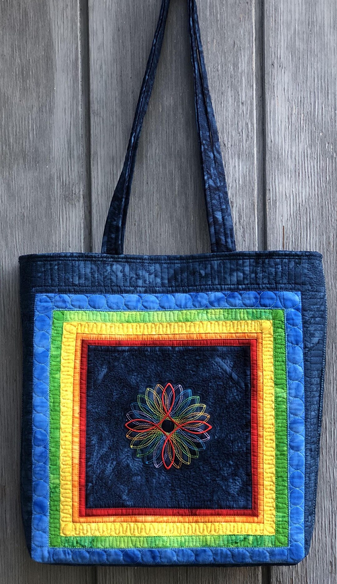 Large Rainbow-Striped Mesh Tote Bag main image 1