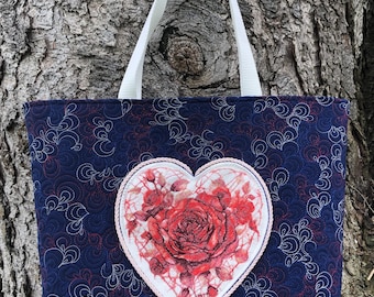 Heart of Roses Quilted Tote Bag