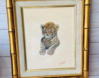 Peinture léopard vintage peinte à la main - Portrait d’animal