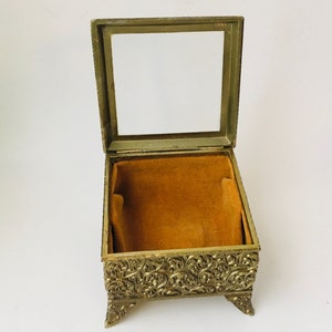 Vintage Brass & Glass Square Jewelry Casket