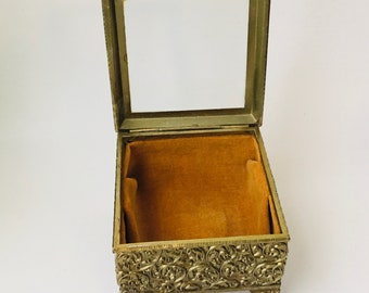 Vintage Brass & Glass Square Jewelry Casket