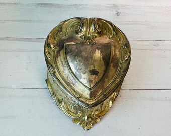 Vintage Silver Plated Box--Vintage Silver Plated Fancy Jewelry Box--Small Silver Jewelry Box--Heart Shaped Jewelry Box