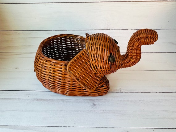 Elephant Wicker Basket Planter--Elephant Planter--Wicker Animal Basket